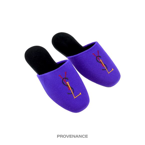 🔴 Yves Saint Laurent YSL Velour Logo Slipper - Purple - Picture 3 of 5